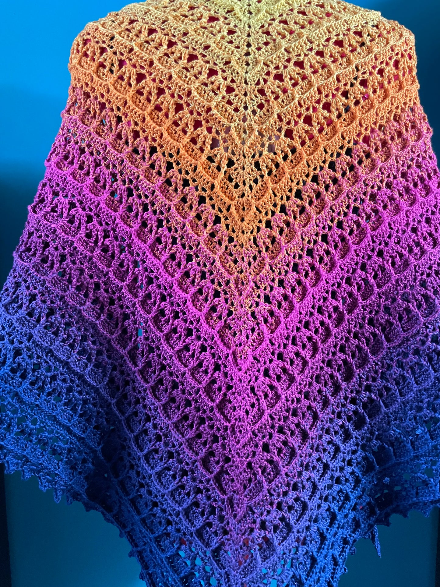 Vibrant Rainbow Lace Shawl, triangle scarf