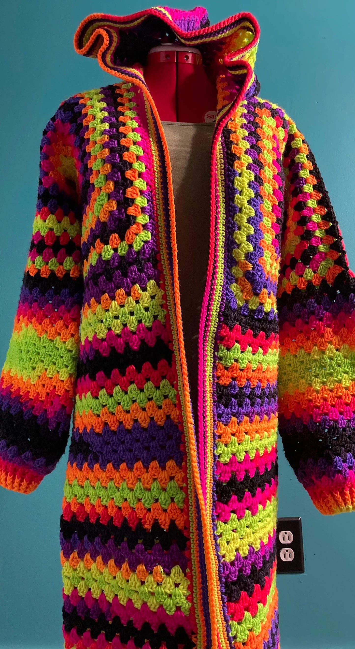 Rainbow Hooded Long Cardigan, Pride wear, LGBTQ2S+, small