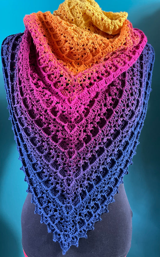 Vibrant Rainbow Lace Shawl, triangle scarf