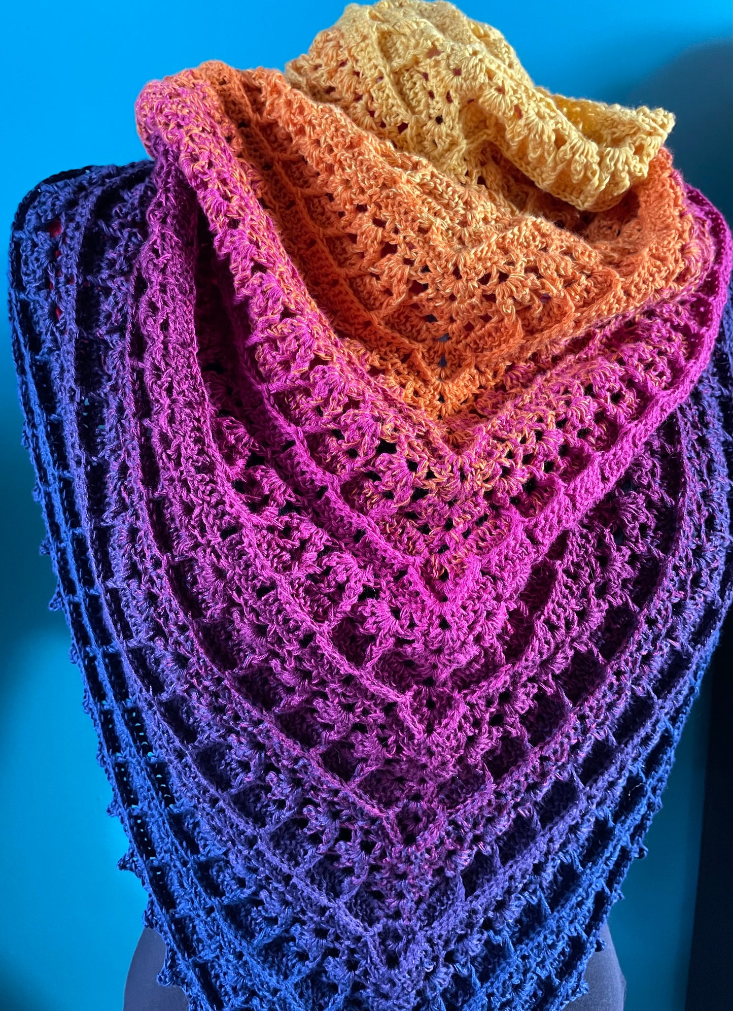 Vibrant Rainbow Lace Shawl, triangle scarf
