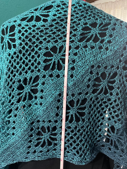 Lace Rectangle Shawl, Blue Ombre Wrap, Diagonal Scarf