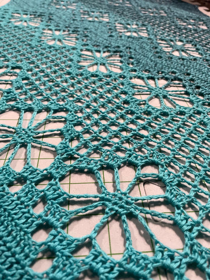 Lace Rectangle Shawl, Blue Ombre Wrap, Diagonal Scarf