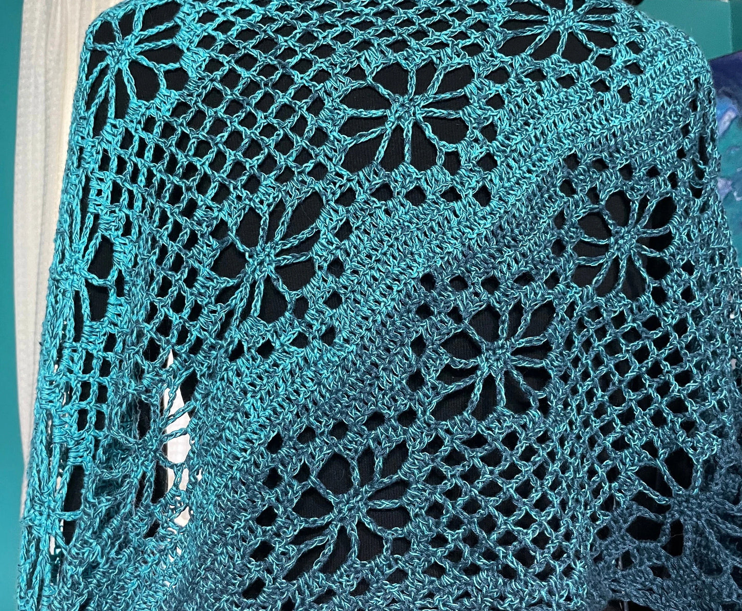 Lace Rectangle Shawl, Blue Ombre Wrap, Diagonal Scarf