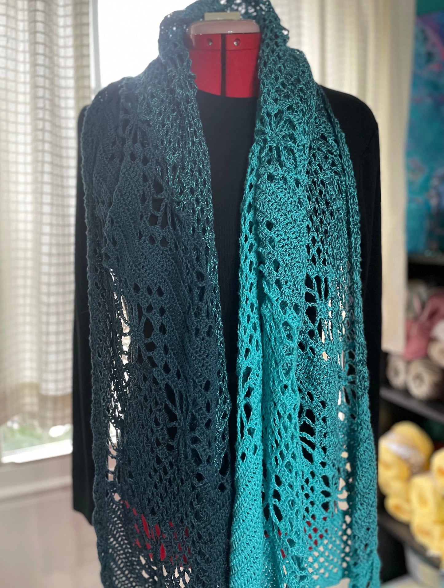 Lace Rectangle Shawl, Blue Ombre Wrap, Diagonal Scarf